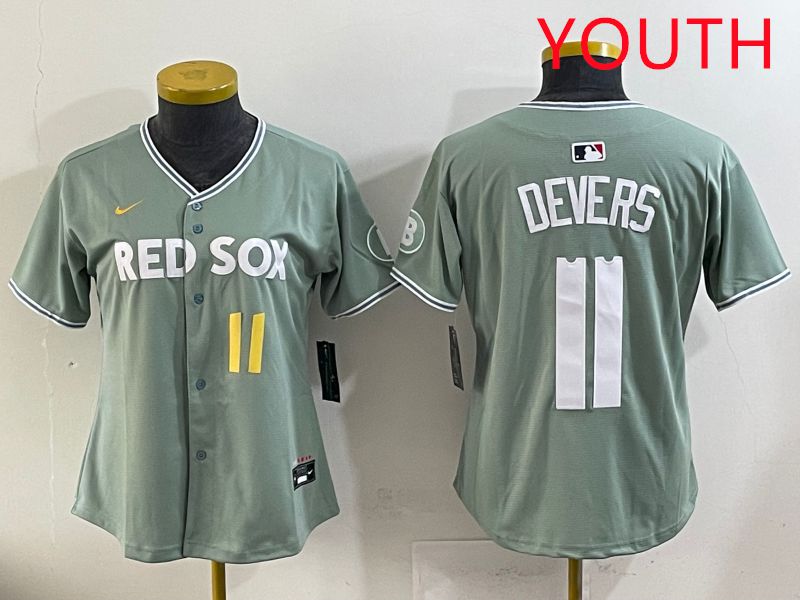 Youth 2025 Boston Red Sox #11 Devers Light Green Joint Name Nike MLB Jersey style 16